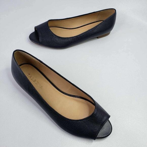 Talbots Flats Women’s Ballet Navy Blue Peep Toe Slip On Size 9.5 Leather Shoe - Picture 1 of 9
